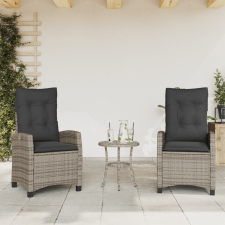 2 db szürke polyrattan dönthető kerti szék párnákkal kerti bútor