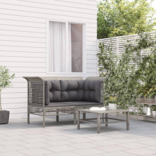  2 db szürke polyrattan kerti sarokkanapé párnával kerti bútor