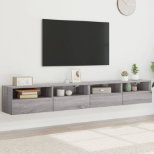  2 db szürke -tölgyszín szerelt fa fali TV-szekrény 100x30x30 cm bútor