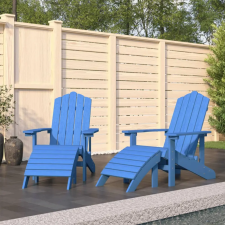  2 db vízkék HDPE kerti adirondack szék lábtartóval kerti bútor