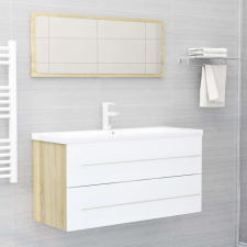  2 részes fehér-sonoma színű forgácslap fürdőszobai bútorszett fürdőszoba bútor