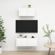  2 részes fehér szerelt fa TV-szekrényszett bútor