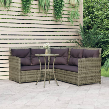 2 részes L-alakú szürke polyrattan kanapészett párnákkal kerti bútor