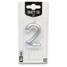  2-s szám gyertya EZÜST 6 cm party kellék