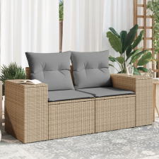 2 személyes bézs polyrattan kerti kanapé párnával kerti bútor