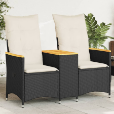 2 személyes fekete polyrattan dönthető kerti kanapé asztallal kerti bútor