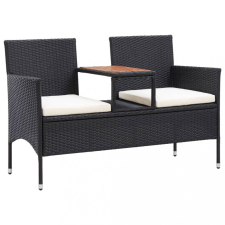 2 személyes fekete polyrattan kerti pad teázóasztallal 143 cm kerti bútor