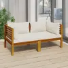  2 személyes tömör akácfa kerti kanapé krémszínű párnával