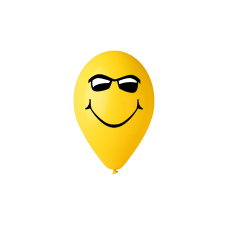 30 cm-es szemüveges sárga smiley printelt gumi léggömb - 10 db / csomag party kellék
