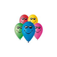 30 cm-es színes szemüveges smiley printelt gumi léggömb - 100 db / csomag party kellék