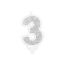 3-as számú születésnapi gyertya, ezüst, 7 cm party kellék