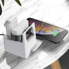  3 az 1-ben Apple Watch, Airpods és iPhone asztali tartó Qi Wireless asztali töltő funkcióval, 10W, csúszásgátló, microUSB port, gyorstöltés támogatás - FEHÉR okosóra kellék