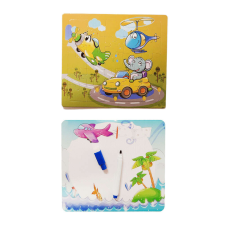  3 az 1-ben puzzle és kifestő letörölhető rajzlappal járművek puzzle, kirakós