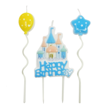3 darabos gyertya szett – Happy Birthday kastély és lufik – Kék party kellék