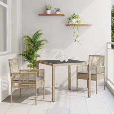  3 darabos Kültéri Étkezőasztal Szett Párnákkal Bézs Poly Rattan kerti bútor