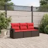  3 db barna polyrattan kerti kanapégarnitúra párnákkal