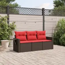 3 db barna polyrattan kerti kanapégarnitúra párnákkal kerti bútor