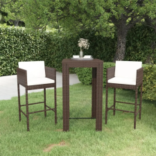  3 részes barna polyrattan kerti bárszett párnákkal kerti bútor