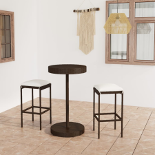  3 részes barna polyrattan kerti bárszett párnákkal kerti bútor
