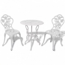  3 részes fehér öntött alumínium bisztró szett kerti bútor
