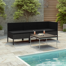  3 részes fekete polyrattan kerti bútorszett párnákkal kerti bútor