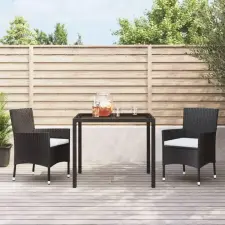  3 részes fekete polyrattan kerti étkezőgarnitúra párnákkal kerti bútor