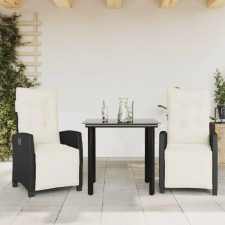  3 részes fekete polyrattan kerti étkezőgarnitúra párnákkal kerti bútor