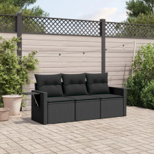  3 részes fekete polyrattan kerti ülőgarnitúra párnával kerti bútor