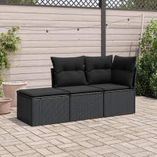  3 részes fekete polyrattan kerti ülőgarnitúra párnával kerti bútor