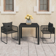 3 részes fekete PVC rattan kerti étkezőgarnitúra kerti bútor
