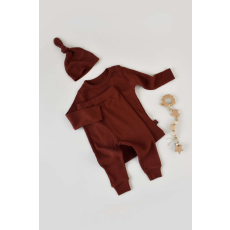  3 részes készlet: hosszú ujjú blúz, hosszú nadrág és organikus és modális pamut sapka - BabyCosy tégla (Méret: 9-12 hónap)