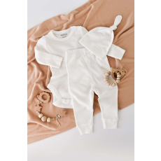  3 részes készlet: hosszú ujjú test, hosszú nadrág és organikus és modális pamut sapka - Ecru BabyCosy (Méret: 6-9 hónap)