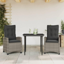  3 részes szürke polyrattan kerti étkezőgarnitúra párnával kerti bútor