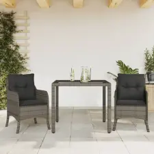  3 részes szürke polyrattan kerti étkezőgarnitúra párnával kerti bútor