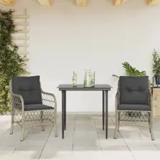  3 részes világosszürke polyrattan bisztrógarnitúra párnákkal kerti bútor