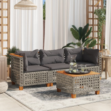 3 személyes szürke polyrattan kerti kanapé párnával kerti bútor