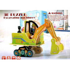  3D színes fa makett, kotrógép puzzle, kirakós