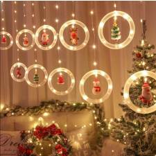 3M Karácsonyi fényfüzér 10 db gyűrűvel, 5 féle dísszel – lógó ablakdísz 110LED, 3M, melegfehér – (BBV) karácsonyfa izzósor
