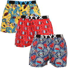  3PACK férfi bő szárú boxeralsók Styx art sportos gumipánt többszínű (3B15690) XL