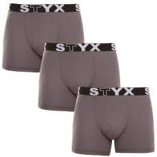  3PACK férfi boxeralsó Styx hosszú sportos gumipánt sötétszürke (3U1063) L