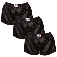  3PACK női bő szárú boxeralsók Styx klasszikus gumipánt szatén fekete (3L0960) XXL