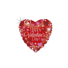  45 cm-es Happy Valentine day szikrázó szívek - szív fólia lufi party kellék