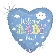  45cm Welcome Baby Boy feliratos, hologrammos fólia lufi party kellék