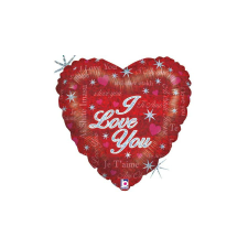 46 cm-es csillogó, szív alakú fólia lufi I love you felirattal party kellék