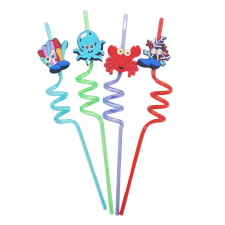  4 darabos műanyag szívószál szett – Tengeri Állatok minta party kellék