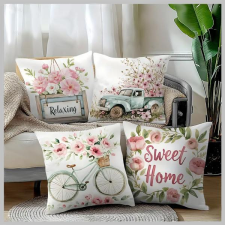  4 darabos tavaszi–nyári párnahuzat szett – rózsaszín virágos, "Sweet Home" GJ911337 lakástextília