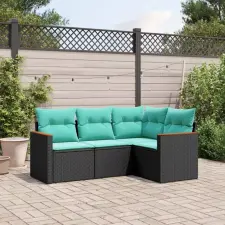  4 db fekete polyrattan kerti kanapégarnitúra párnákkal kerti bútor