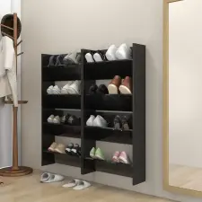  4 db magasfényű fekete szerelt fa fali cipősszekrény 60x18x60cm bútor