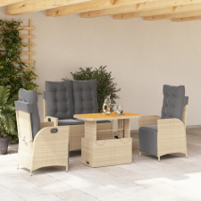  4 részes bézs polyrattan kerti étkezőgarnitúra párnákkal kerti bútor
