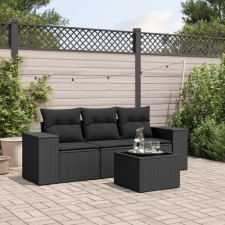 4 részes fekete polyrattan kerti ülőgarnitúra párnákkal kerti bútor